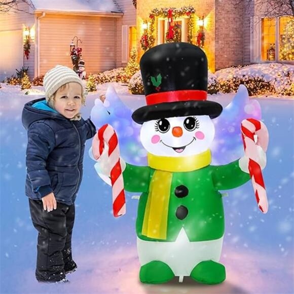 4 Ft Christmas Inflatables Snowman Angel Outdoor Decorations, Blow Up Yard - Picture 7 of 7